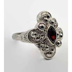 Vintage Art Nouveau Sterling Silver Ring with Faux Garnet (Size 7 1/2)